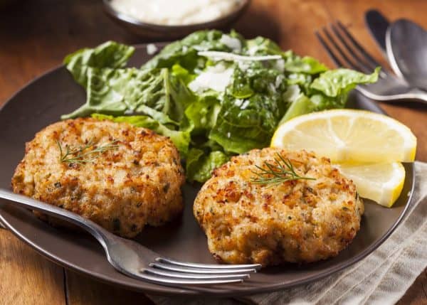 Dungeness Crab Cakes with Lemon and Greens